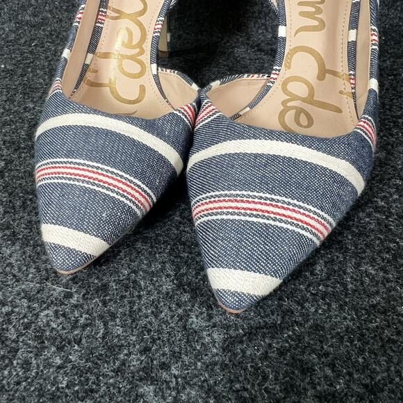 Women’s Sam Edelman Heels 6.5 Denim Stripe USA America Flag Patriotic - Picture 7 of 7